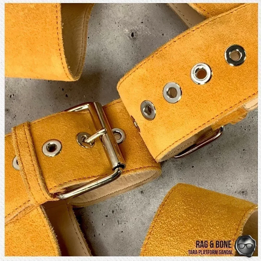 RAG & BONE TARA ESPADRILLE PLATFORM SANDAL MARIGOLD SUEDE WOMEN’S SIZE 7 YELLOW